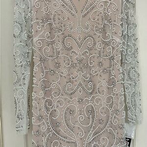 Xscape Silver Embellished Long Sleeve Dress